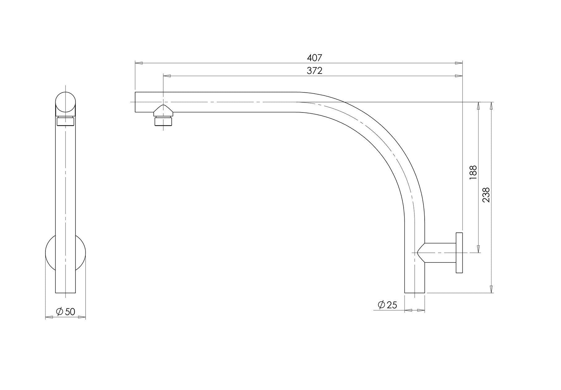 PHOENIX RUSH HIGH-RISE SHOWER ARM 400MM MATTE BLACK