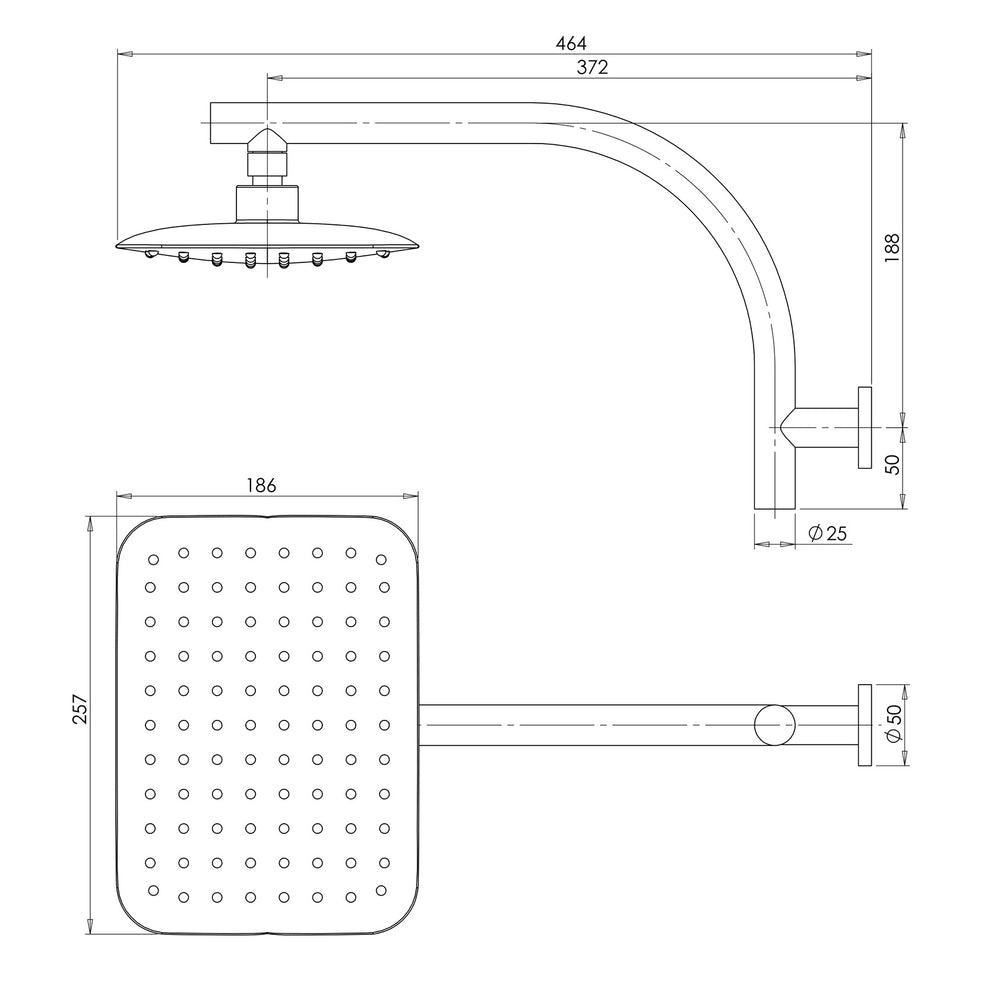 PHOENIX RUSH HIGH-RISE SHOWER ARM AND ROSE 250MM CHROME