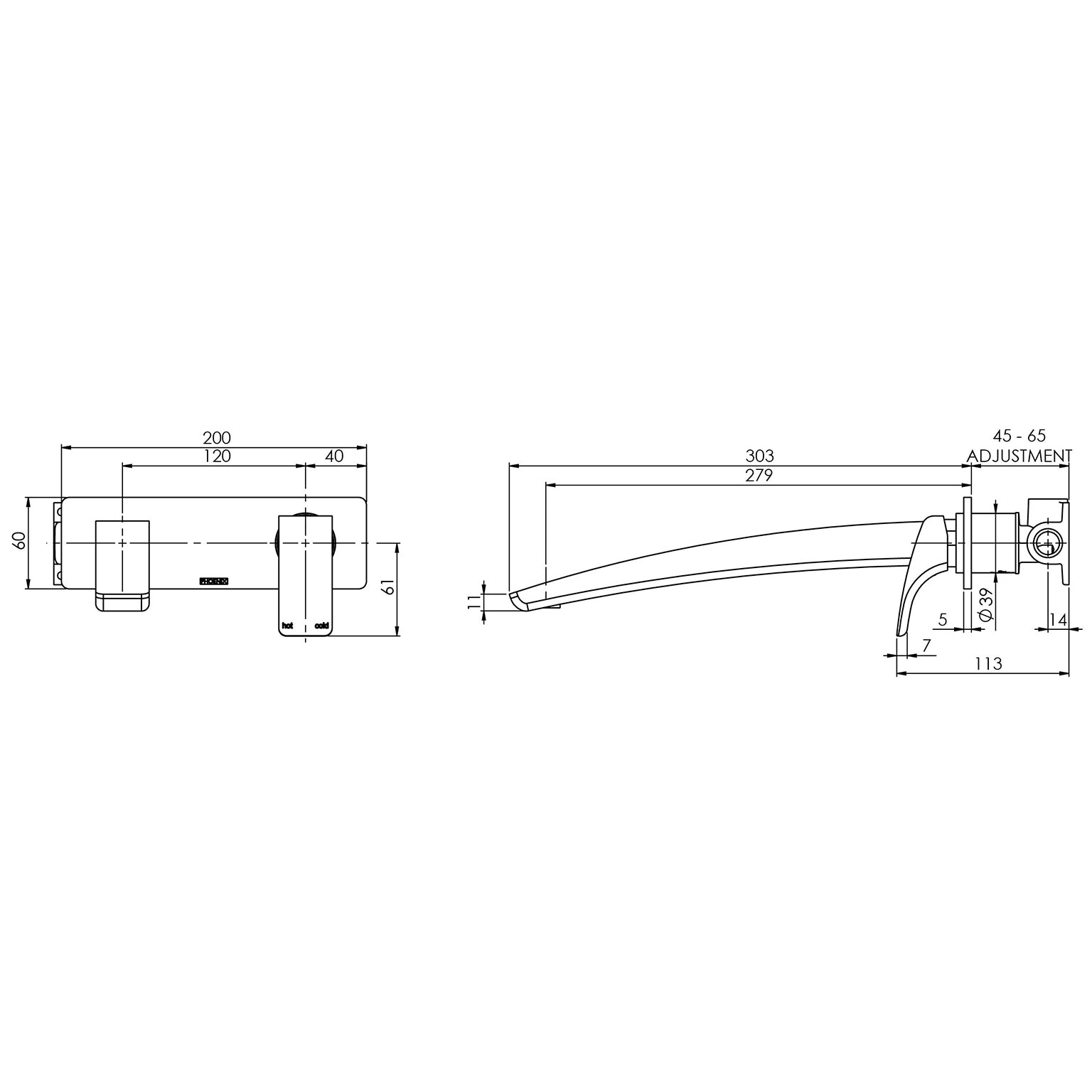 PHOENIX RUSH WALL BATH MIXER SET 280MM CHROME