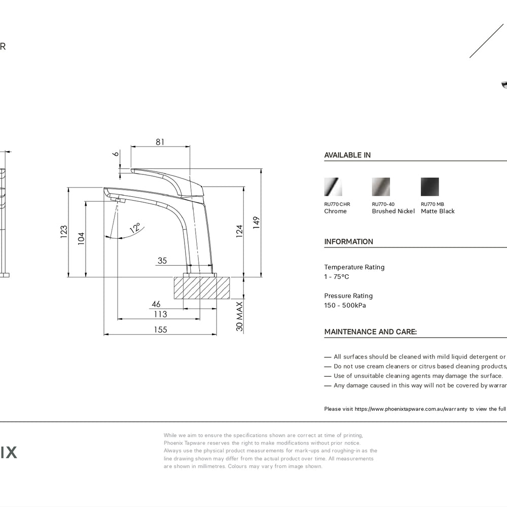 PHOENIX RUSH BASIN MIXER MATTE BLACK