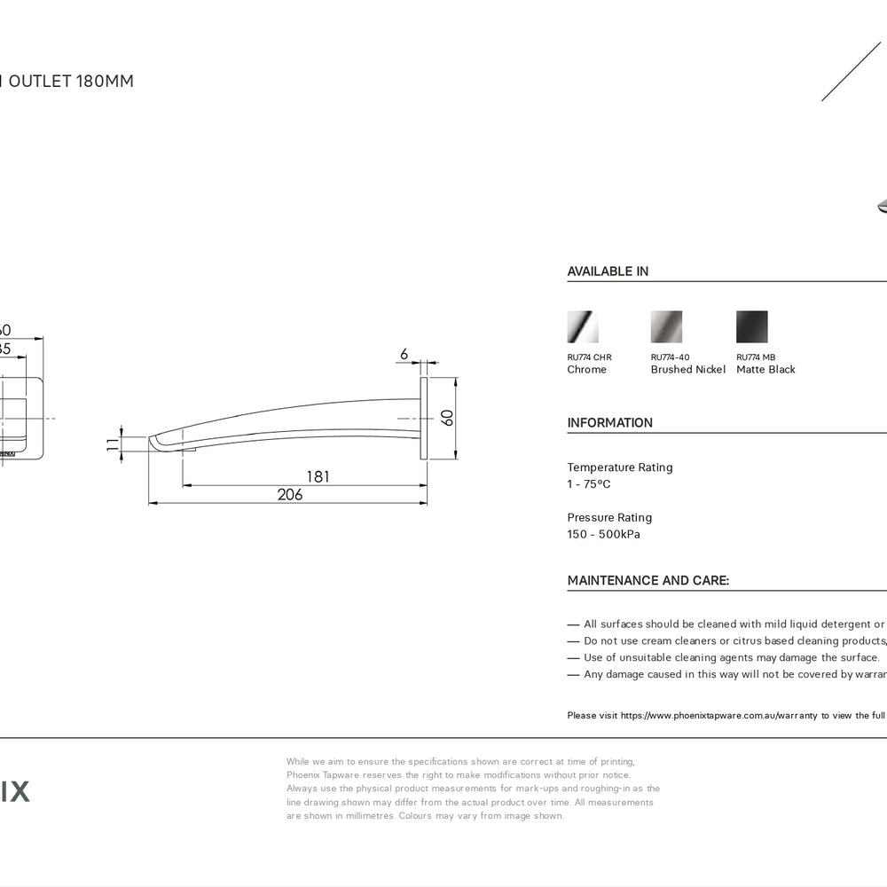 PHOENIX RUSH WALL OUTLET 180MM MATTE BLACK