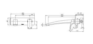 PHOENIX RUSH WALL BATH MIXER SET 230MM MATTE BLACK