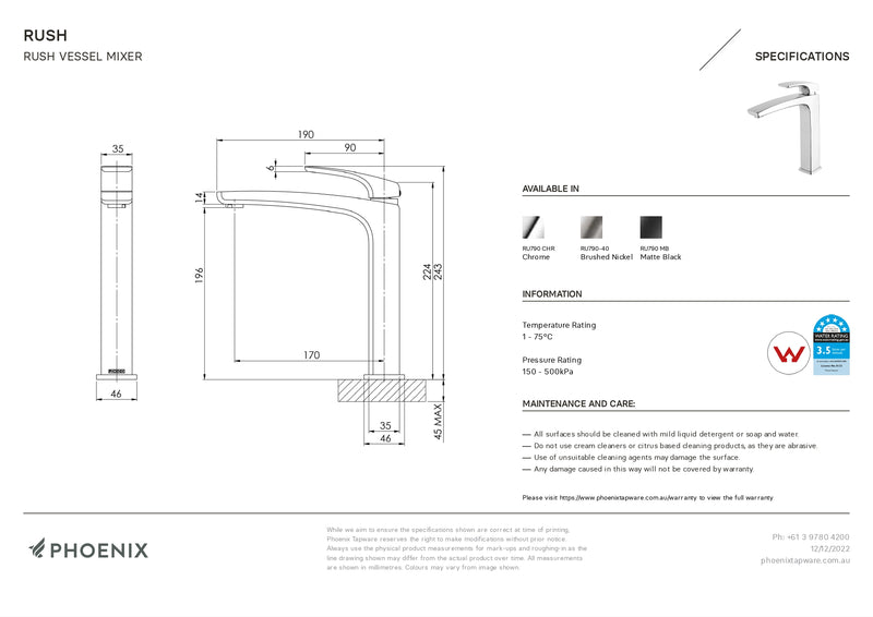 PHOENIX RUSH VESSEL MIXER MATTE BLACK