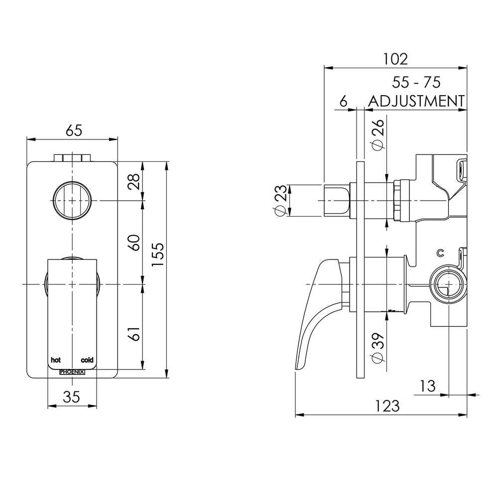 PHOENIX RUSH SHOWER / BATH DIVERTER MIXER BRUSHED NICKEL