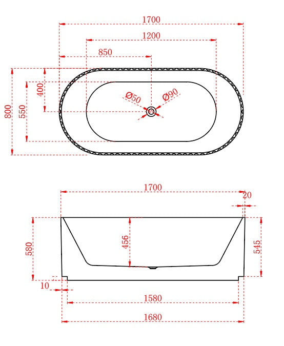 RIVA ROMA FLUTED FREESTANDING BATHTUB GLOSS WHITE (AVAILABLE IN 1500MM AND 1700MM)