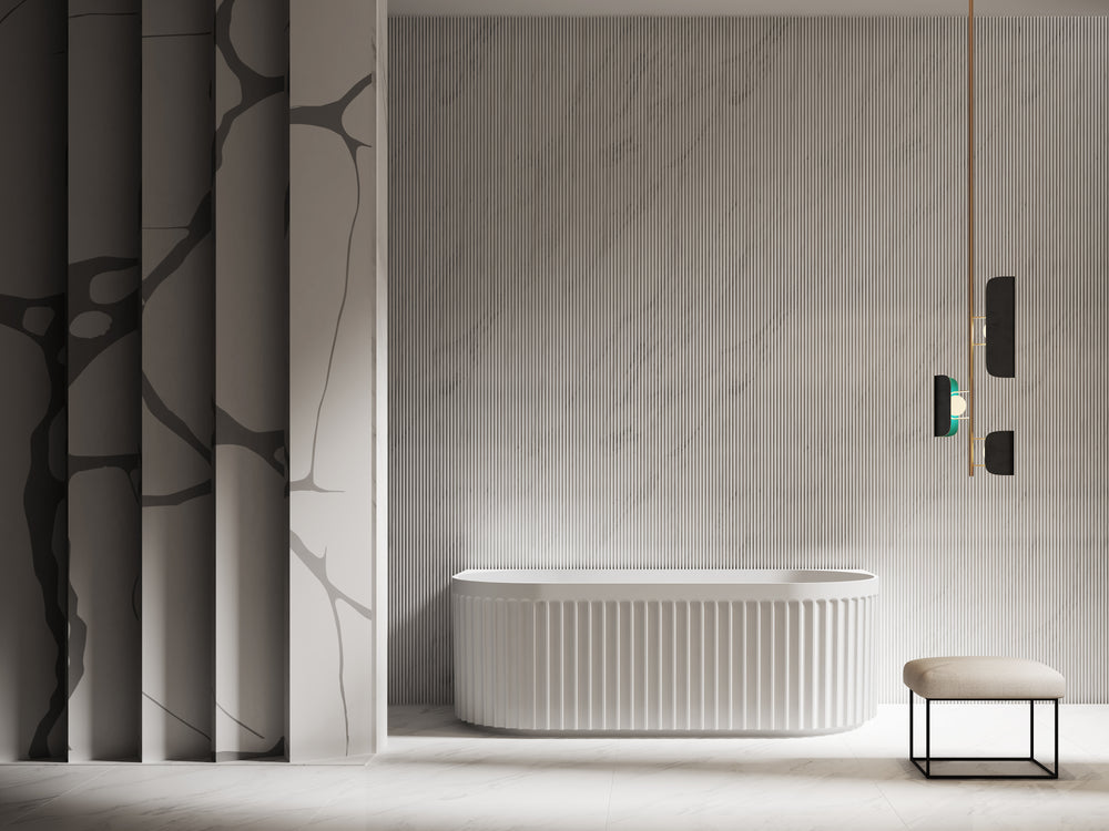 RIVA ROMA FLUTED BACK TO WALL BATHTUB MATTE WHITE (AVAILABLE IN 1500MM AND 1700MM)