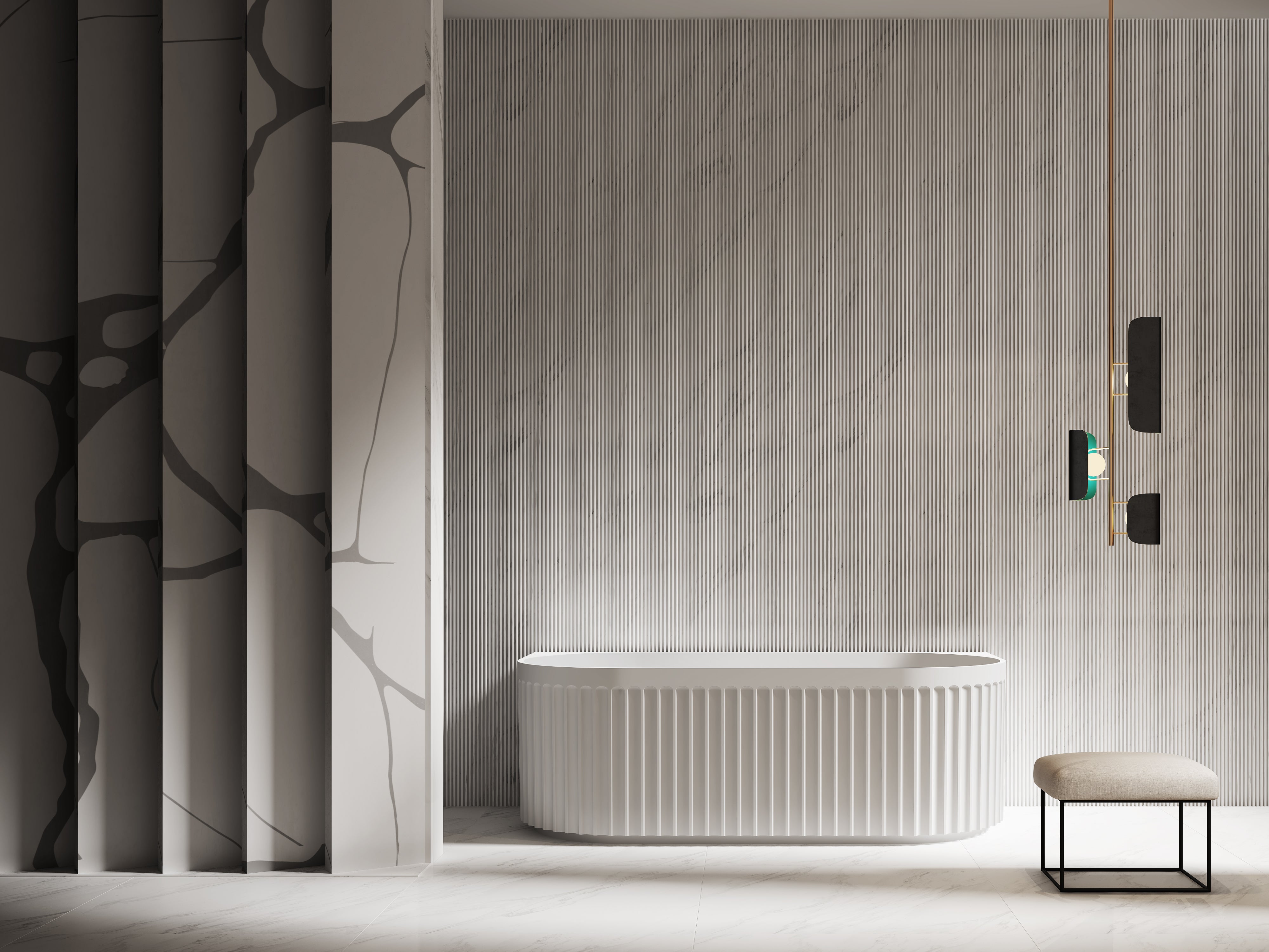 RIVA ROMA FLUTED BACK TO WALL BATHTUB GLOSS WHITE (AVAILABLE IN 1500MM AND 1700MM)