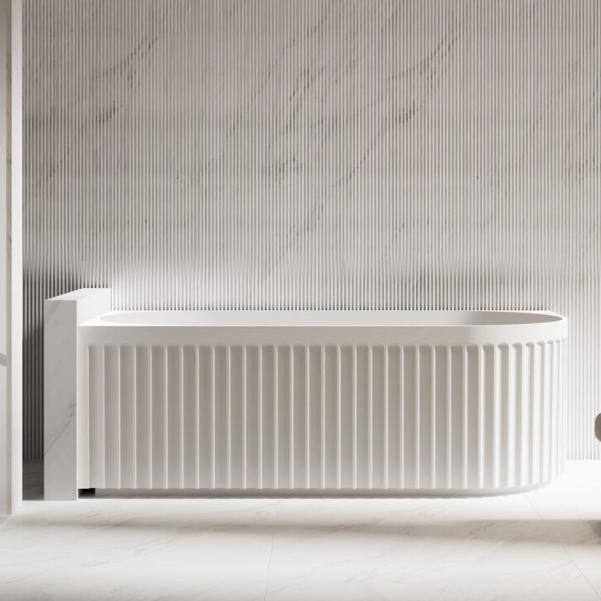 RIVA ROMA FLUTED LEFT CORNER BATHTUB MATTE WHITE (AVAILABLE IN 1500MM AND 1700MM)