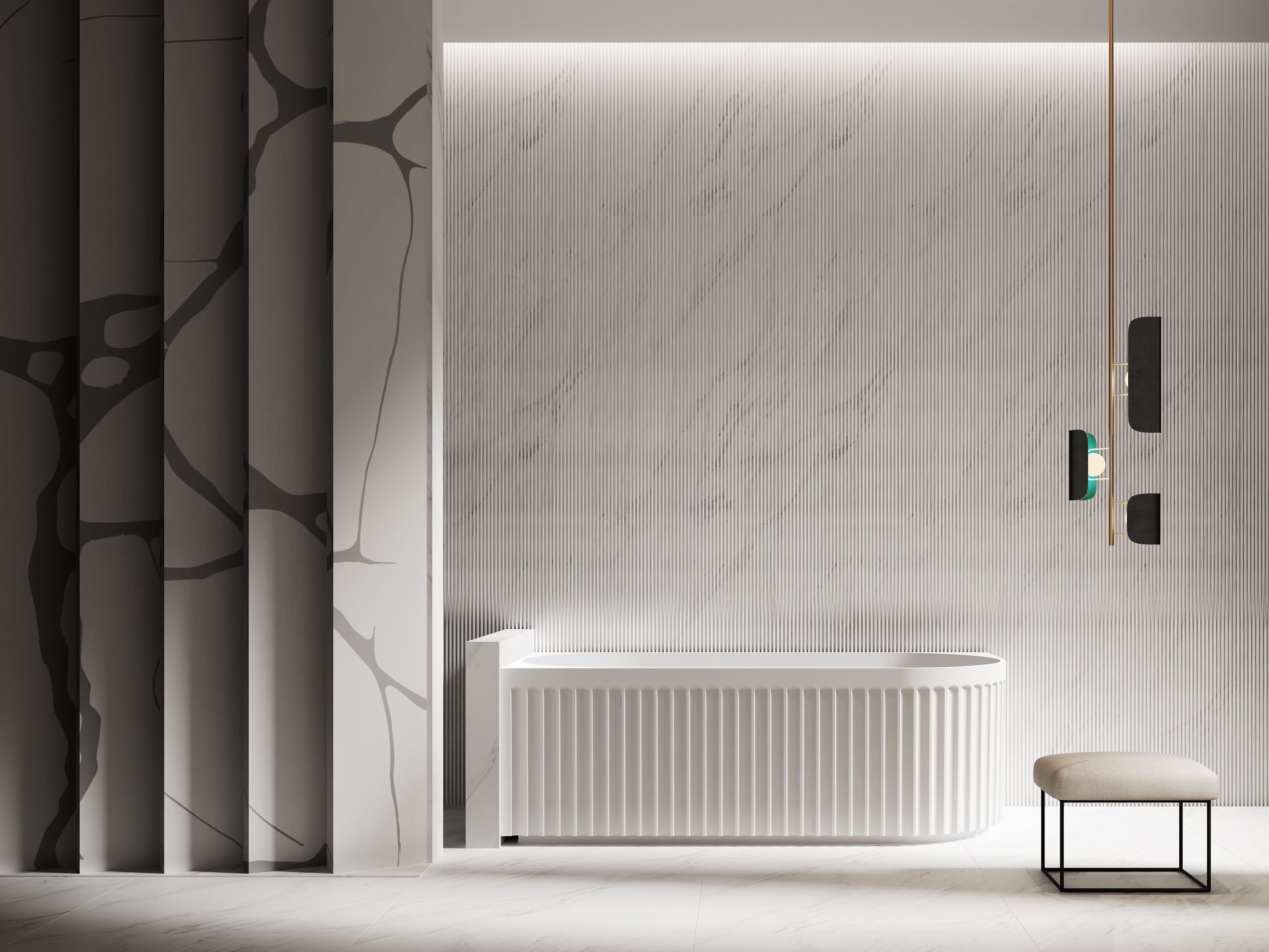 RIVA ROMA FLUTED LEFT CORNER BATHTUB MATTE WHITE (AVAILABLE IN 1500MM AND 1700MM)