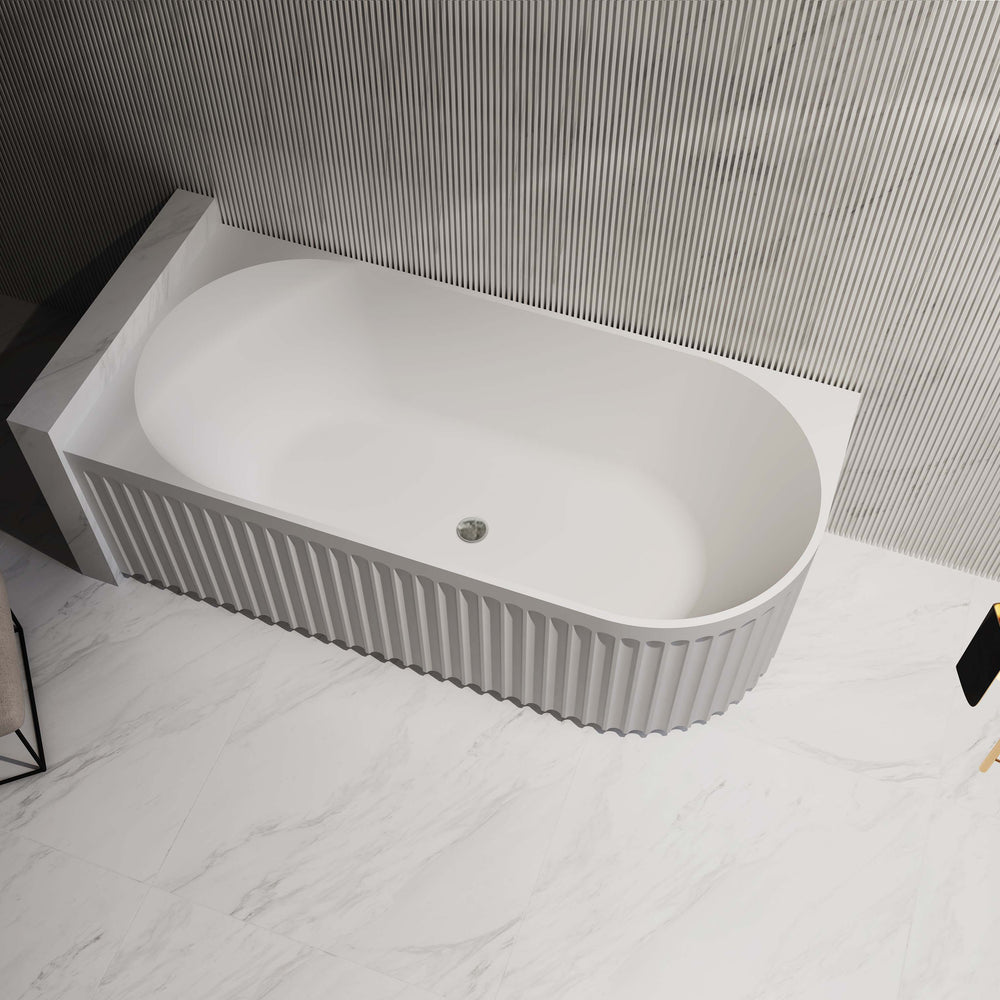 RIVA ROMA FLUTED LEFT CORNER BATHTUB GLOSS WHITE (AVAILABLE IN 1500MM AND 1700MM)