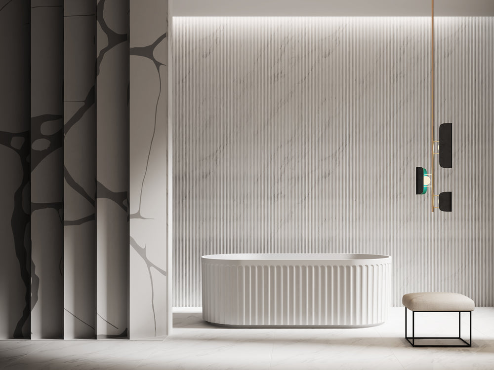 RIVA ROMA FLUTED FREESTANDING BATHTUB MATTE WHITE (AVAILABLE IN 1500MM AND 1700MM)