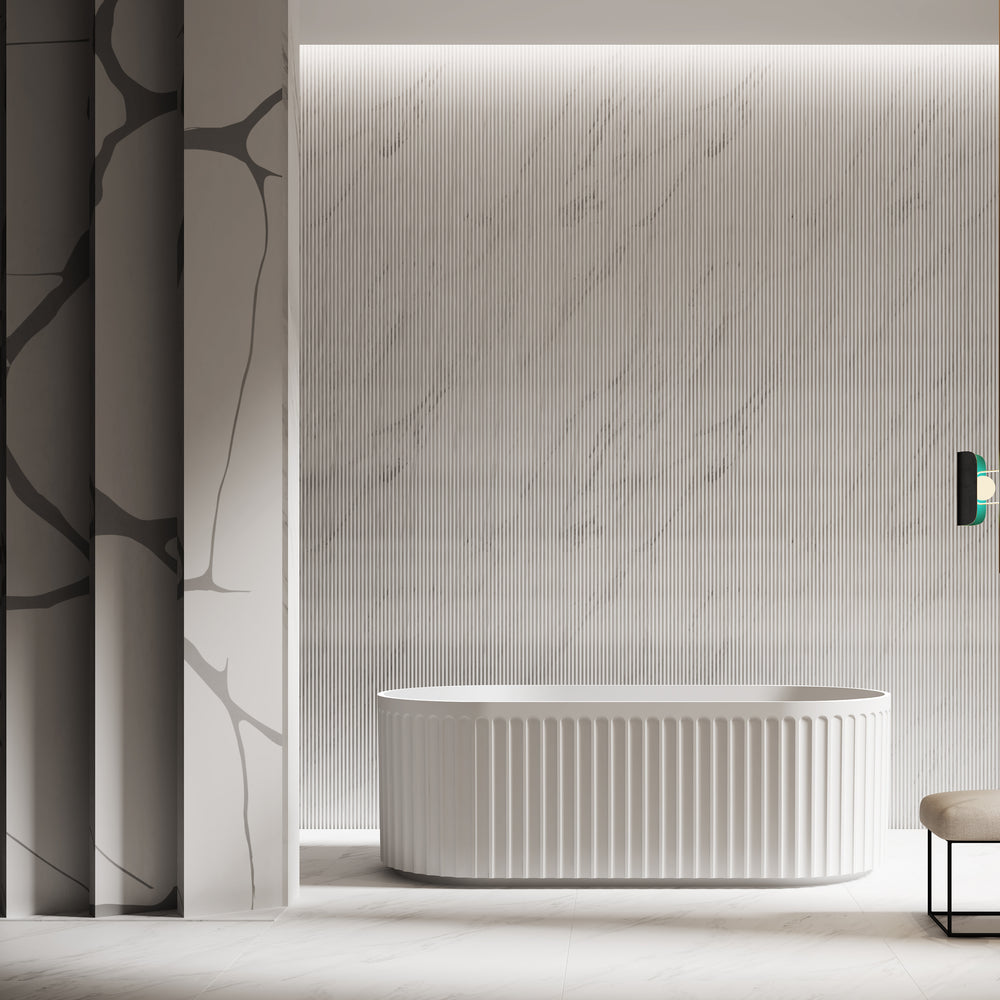 RIVA ROMA FLUTED FREESTANDING BATHTUB GLOSS WHITE (AVAILABLE IN 1500MM AND 1700MM)