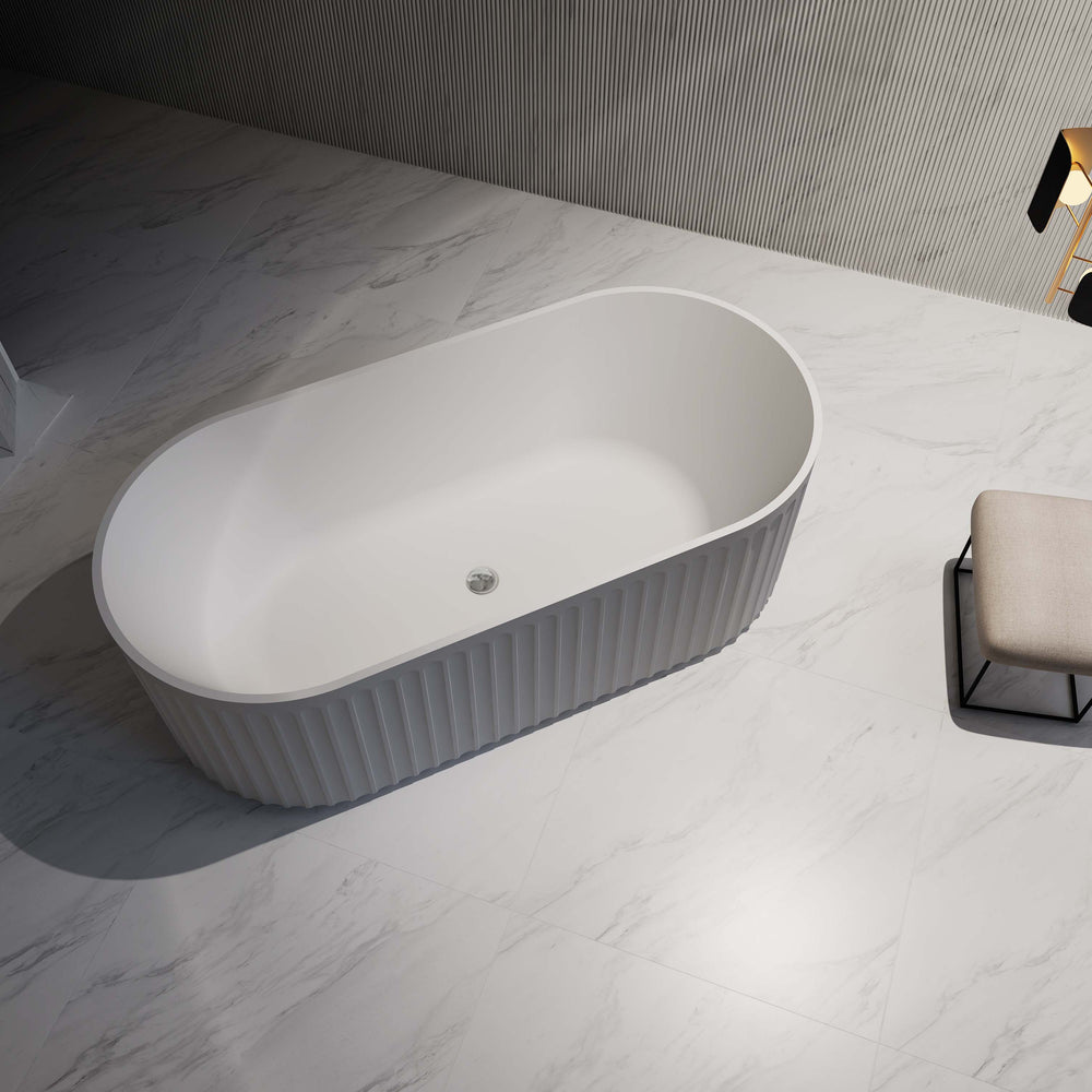 RIVA ROMA FLUTED FREESTANDING BATHTUB GLOSS WHITE (AVAILABLE IN 1500MM AND 1700MM)