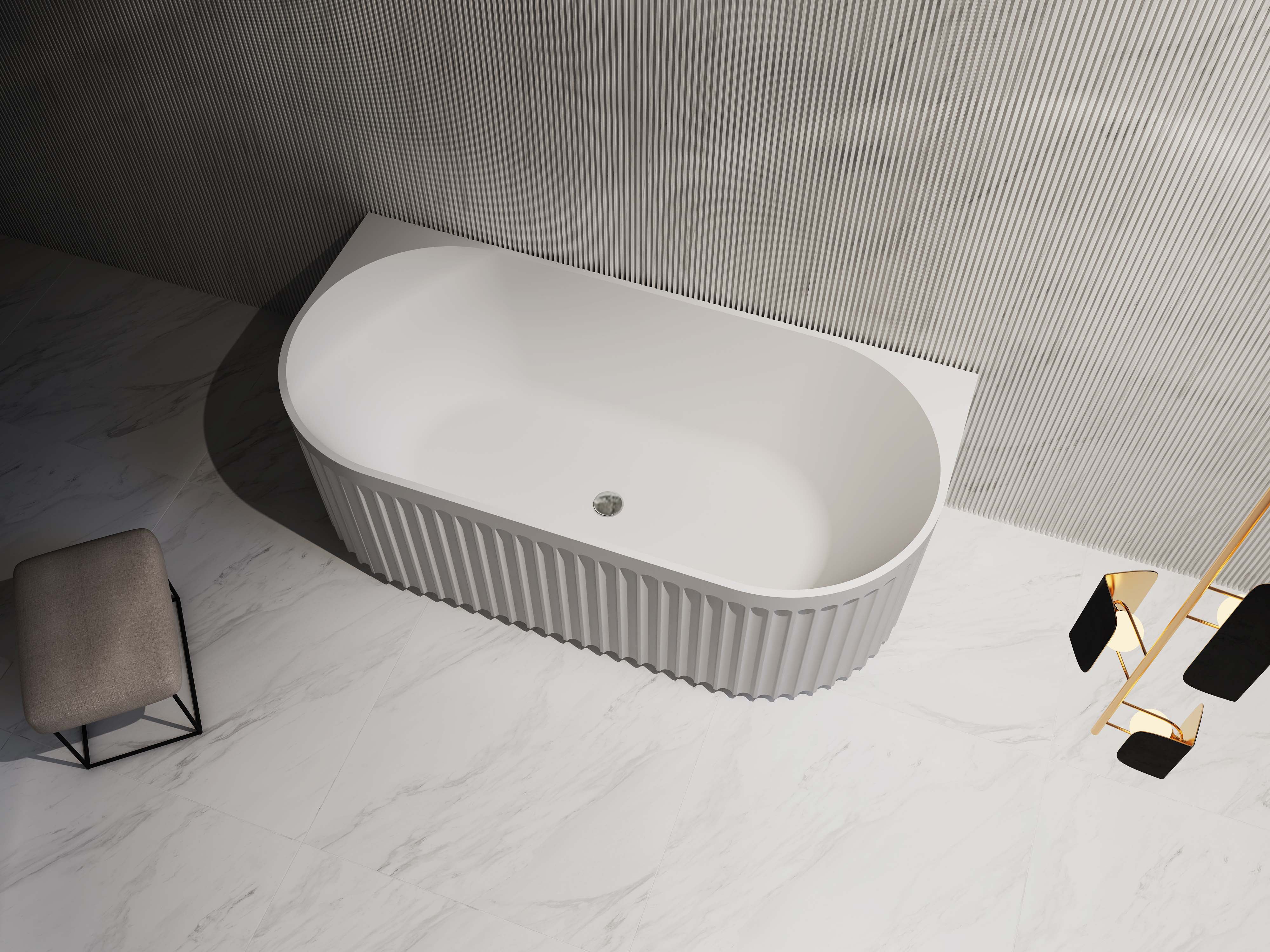 RIVA ROMA FLUTED BACK TO WALL BATHTUB MATTE WHITE 1500MM