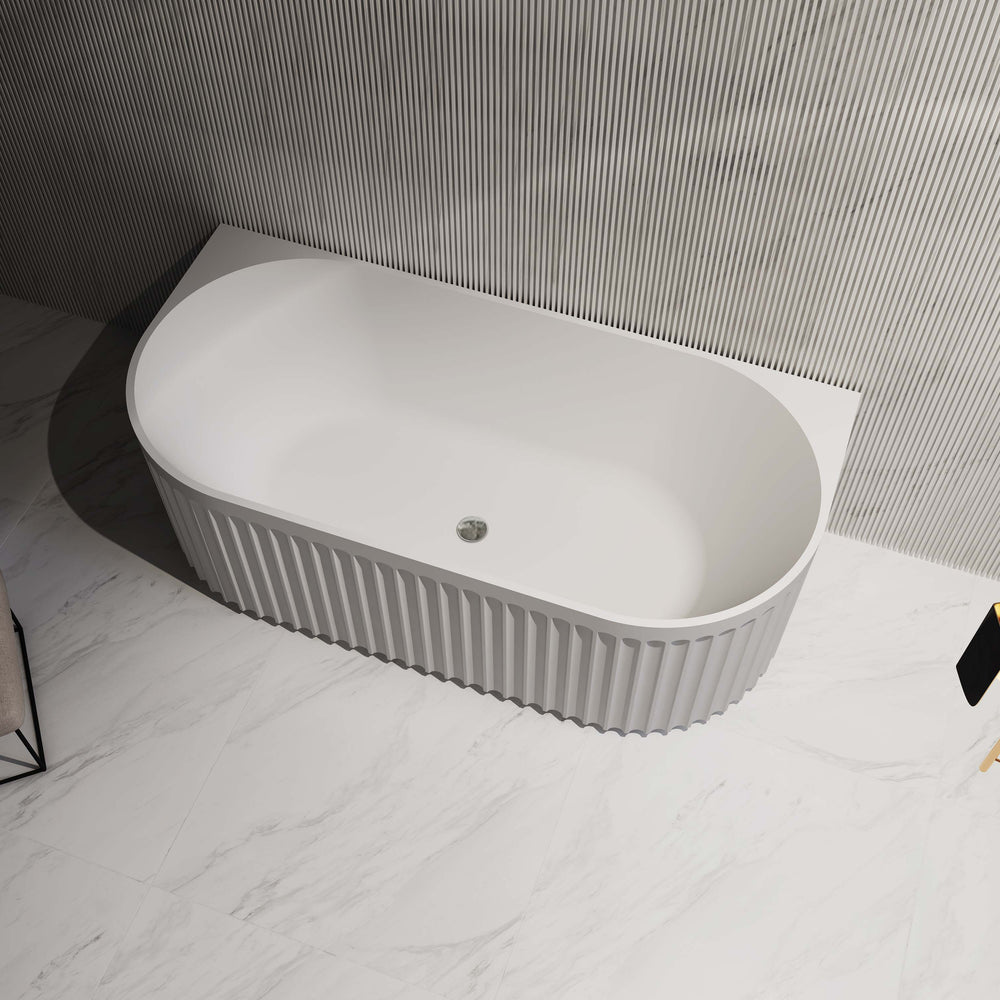 RIVA ROMA FLUTED BACK TO WALL BATHTUB GLOSS WHITE (AVAILABLE IN 1500MM AND 1700MM)