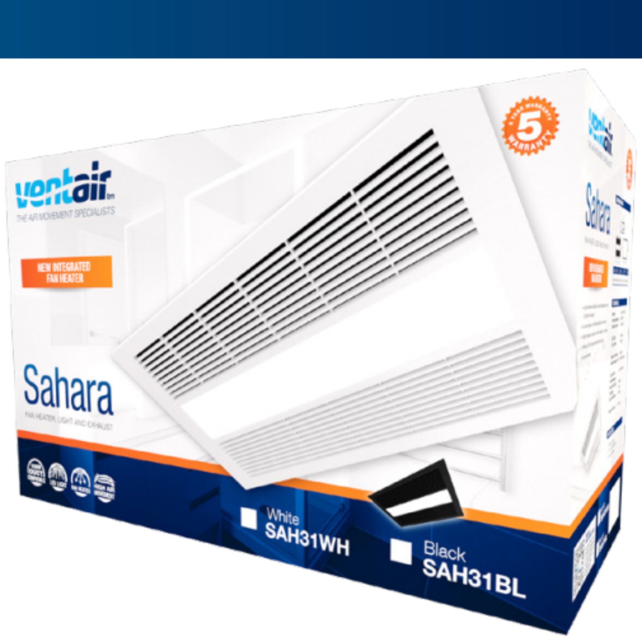 VENTAIR SAHARA HIGH PERFORMANCE 4 IN 1 BATHROOM UNIT WITH INTEGRATED FAN, HEAT, LED LIGHT AND EXHAUST FAN WHITE