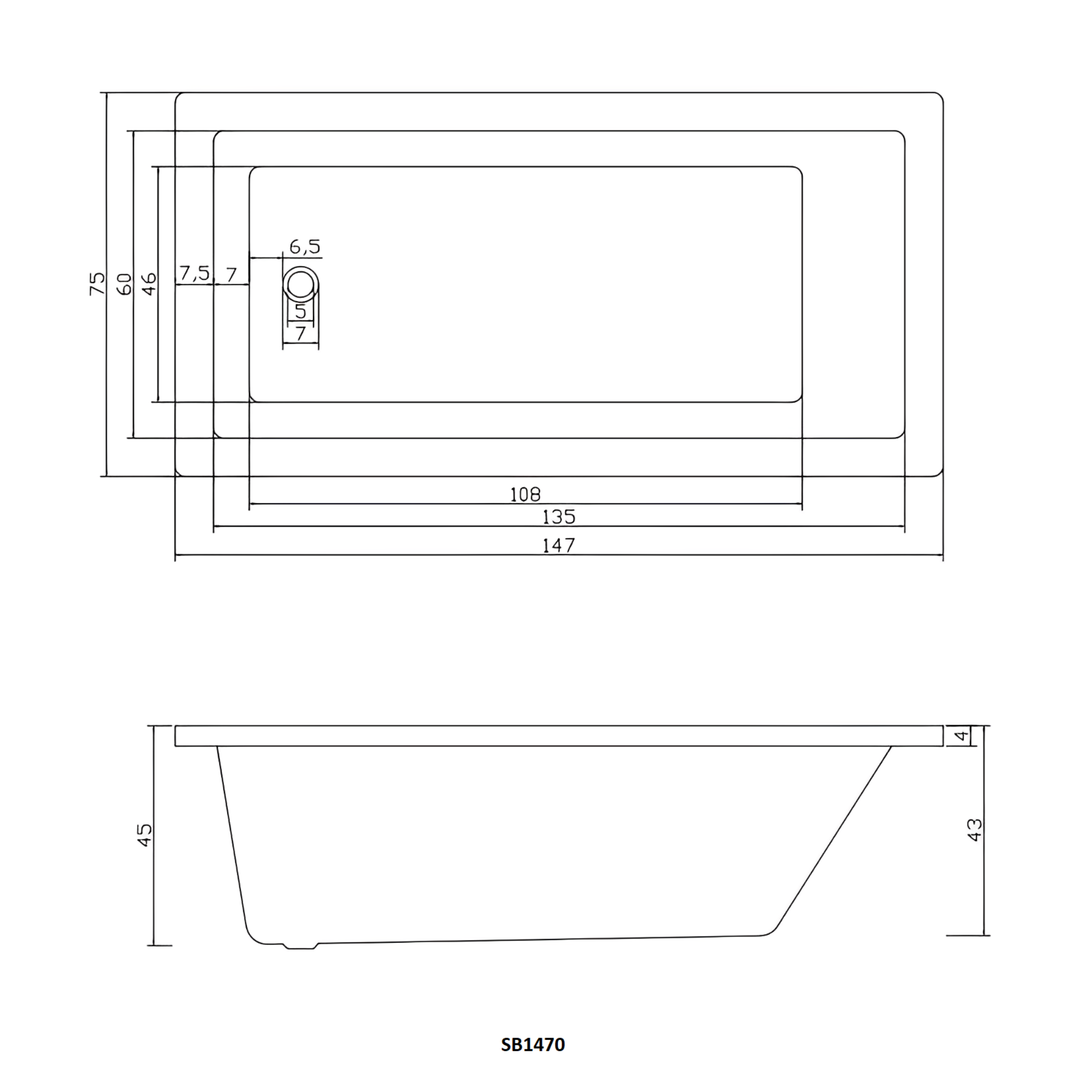 POSEIDON SANDY DROP IN BATHTUB GLOSS WHITE (AVAILABLE IN 1470MM AND 1690MM)