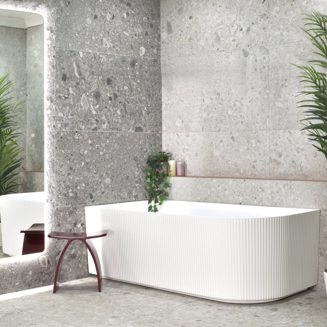 ENFLAIR BRIGHTON GROOVE FREESTANDING LEFT CORNER BATH MATTE WHITE (AVAILABLE IN 1500MM AND 1700MM)