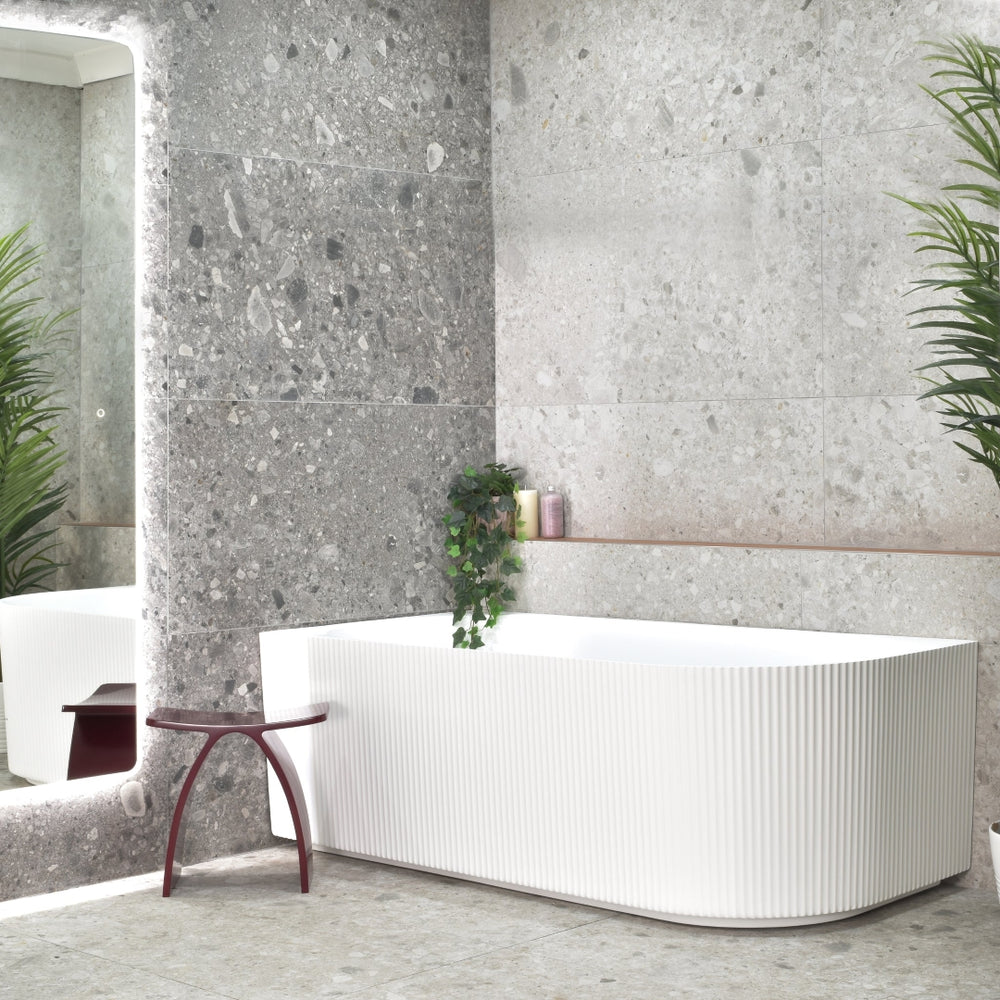 ENFLAIR BRIGHTON GROOVE FREESTANDING LEFT CORNER BATHTUB 1700MM MATTE WHITE