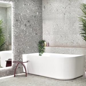 ENFLAIR BRIGHTON GROOVE FREESTANDING LEFT CORNER BATHTUB 1700MM MATTE WHITE