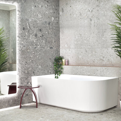 ENFLAIR BRIGHTON GROOVE FREESTANDING LEFT CORNER BATHTUB MATTE WHITE (AVAILABLE IN 1500MM AND 1700MM)