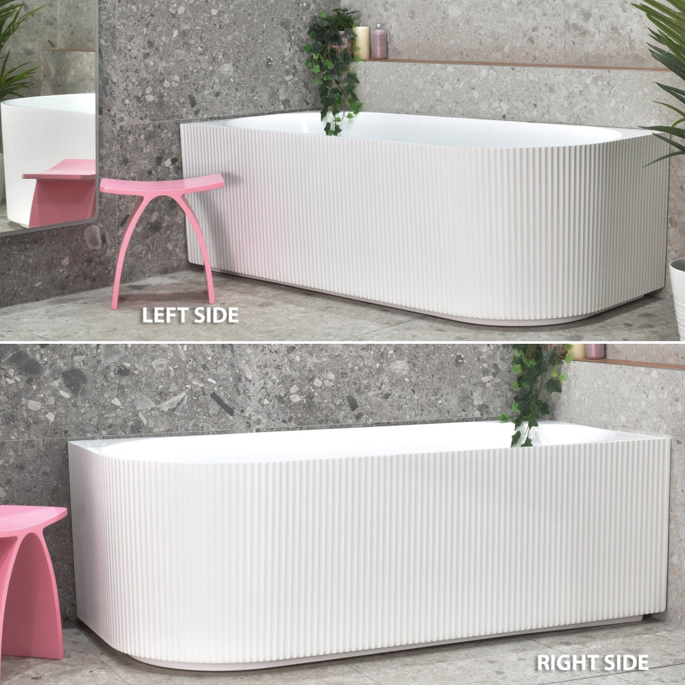 ENFLAIR BRIGHTON GROOVE FREESTANDING LEFT CORNER BATHTUB GLOSS WHITE (AVAILABLE IN 1500MM AND 1700MM)