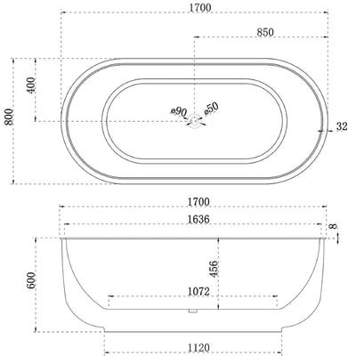 CETO MAYFAIR CLASSIC FREESTANDING BATHTUB GLOSS WHITE 1700MM