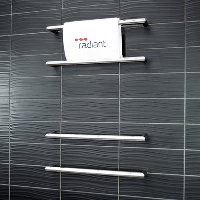 RADIANT HEATING ROUND HEATED SINGLE TOWEL RAIL MIRROR POLISHED (ALSO AVAILABLE IN 650MM AND 800MM)