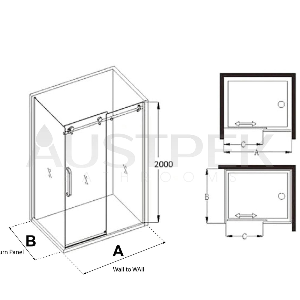 ROMA SL1 WALL TO WALL FRAMELESS SLIDING DOOR BRUSHED GOLD