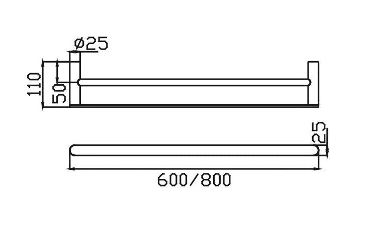 TAPART SLEEK DOUBLE NON-HEATED TOWEL RAIL BRUSHED NICKEL 600MM AND 800MM