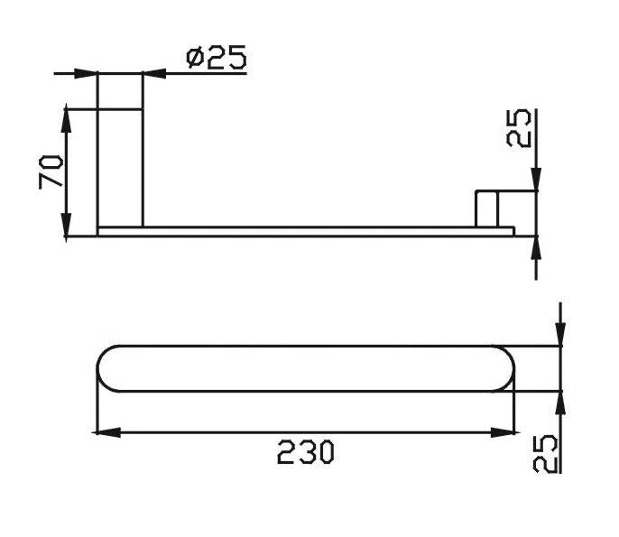 TAPART SLEEK NON-HEATED HAND TOWEL RAIL BRUSHED NICKEL 230MM