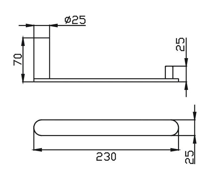 TAPART SLEEK NON-HEATED HAND TOWEL RAIL BLACK / CHROME 230MM