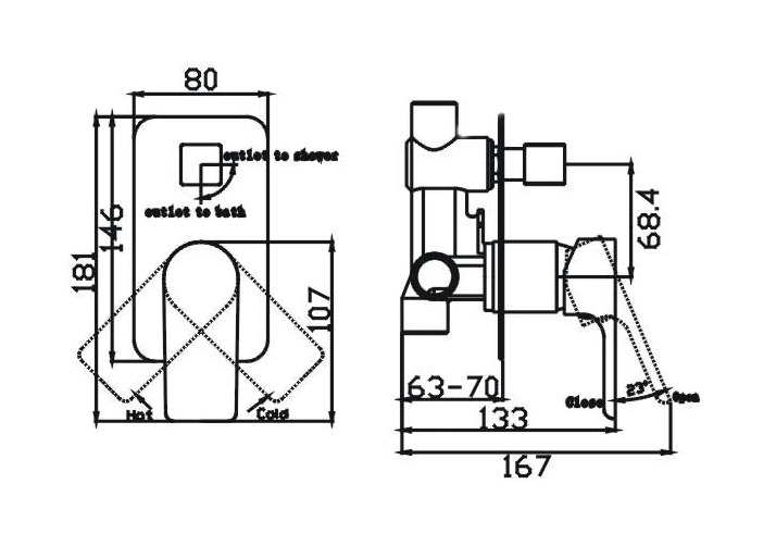 TAPART SLEEK WALL MIXER WITH DIVERTER CHROME