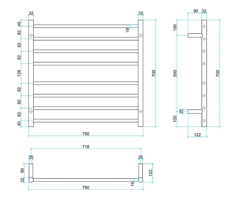 THERMOGROUP ROUND LADDER HEATED TOWEL RAIL MATTE BLACK 750MM