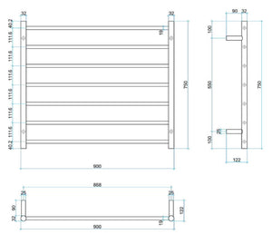 THERMOGROUP STRAIGHT ROUND LADDER HEATED TOWEL RAIL 750MM