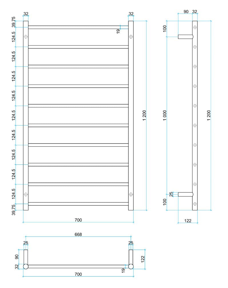 THERMOGROUP STRAIGHT ROUND LADDER HEATED TOWEL RAIL BRUSHED  1200MM
