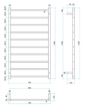 THERMOGROUP STRAIGHT ROUND LADDER HEATED TOWEL RAIL BRUSHED  1200MM