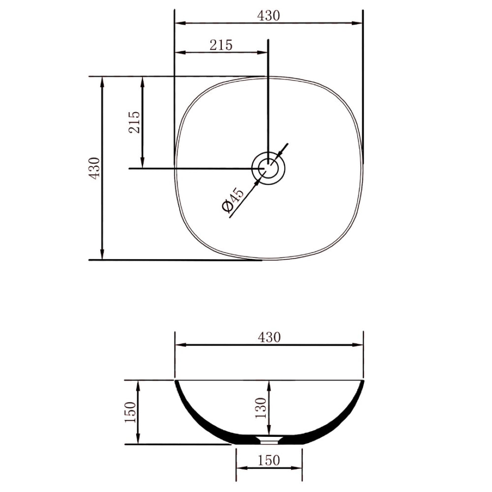 ENFLAIR ROLO ABOVE COUNTER BASIN MATTE WHITE 430MM