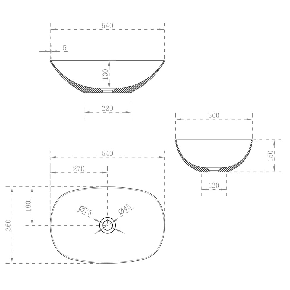 ENFLAIR ROLO ABOVE COUNTER BASIN MATTE WHITE 540MM
