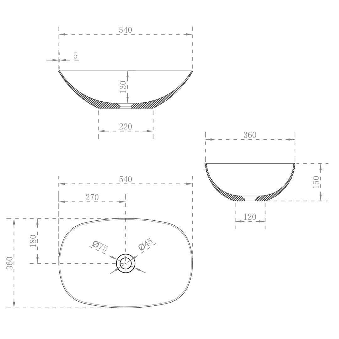 ENFLAIR ROLO ABOVE COUNTER BASIN MATTE WHITE 540MM