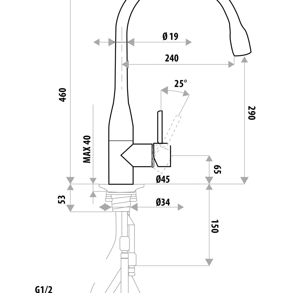LINKWARE ELLE STEEL PULL OUT MIXER 460MM POLISHED STAINLESS STEEL