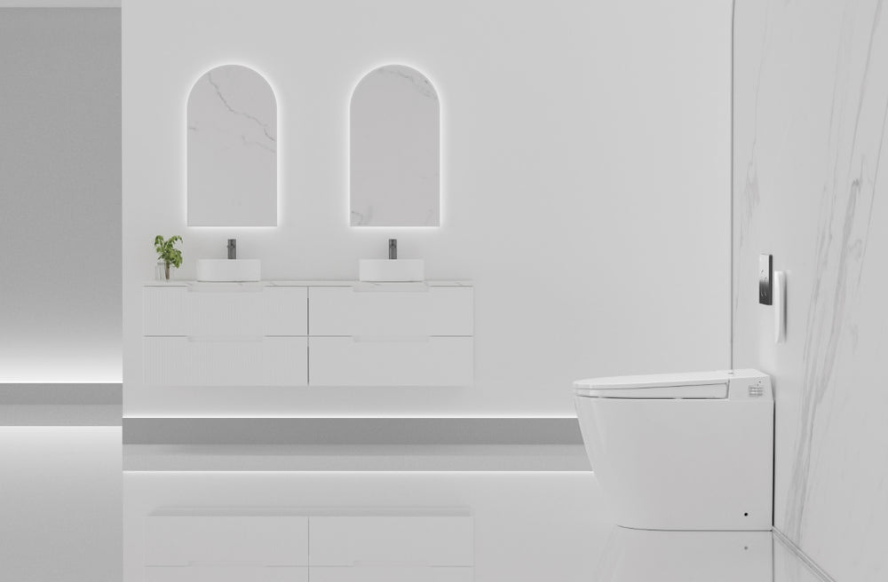 LAFEME CRAWFORD SMART TOILET WALL FACED PACKAGE W/ AUTOFLUSH GLOSS WHITE