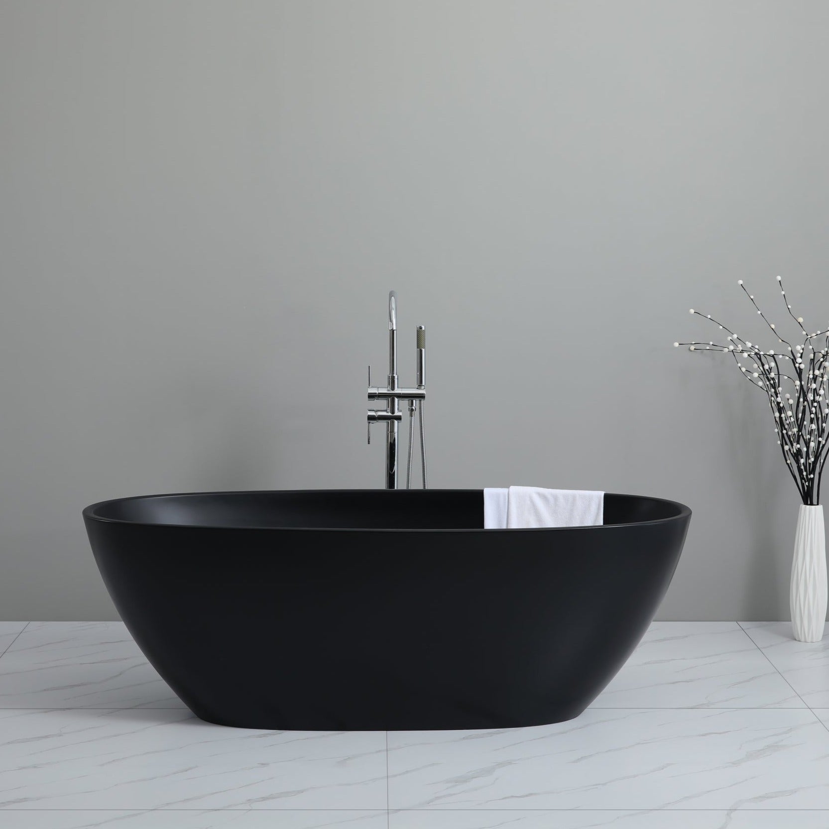 POSEIDON FREE STANDING MATTE BLACK BATHTUB 1500MM