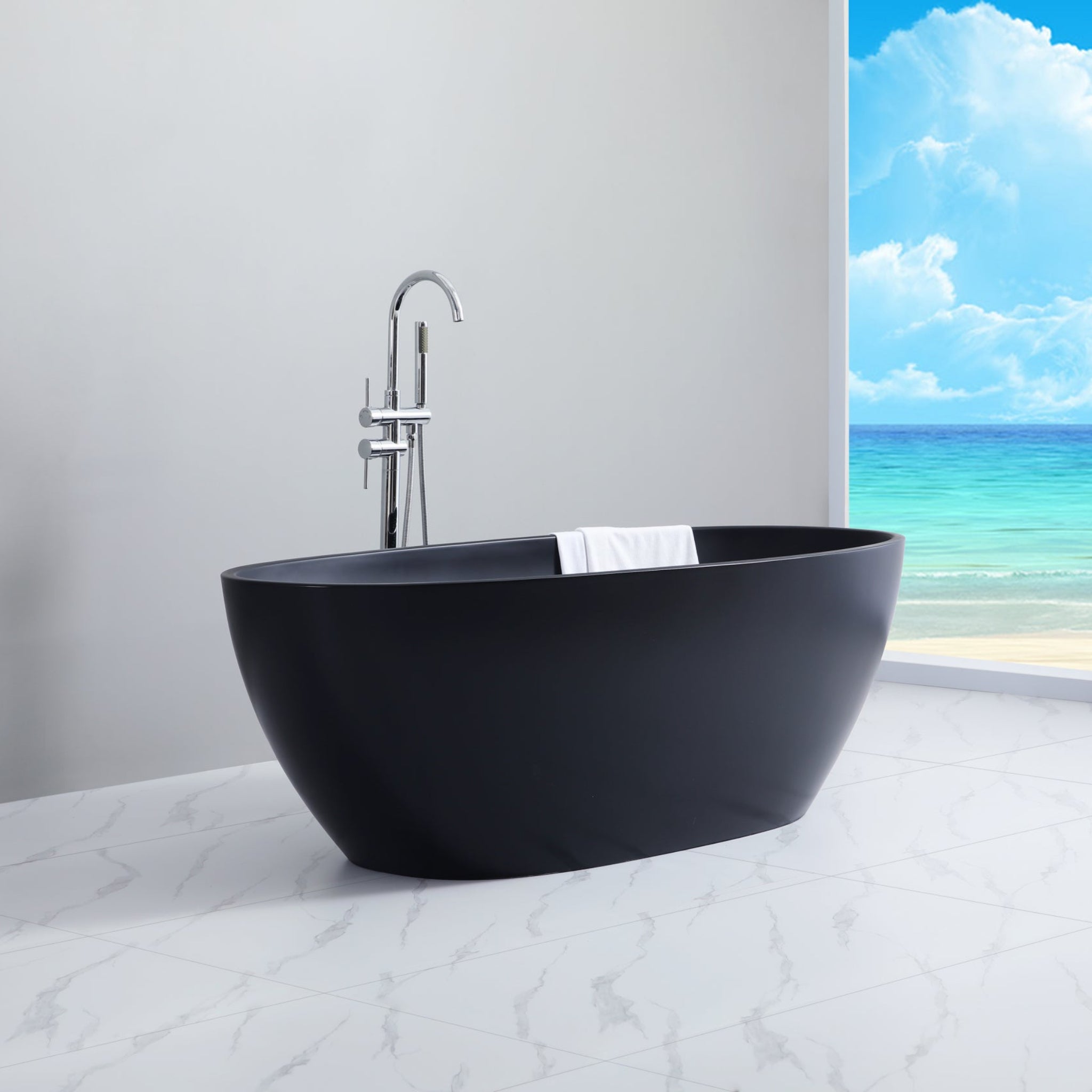 POSEIDON FREE STANDING MATTE BLACK BATHTUB 1500MM