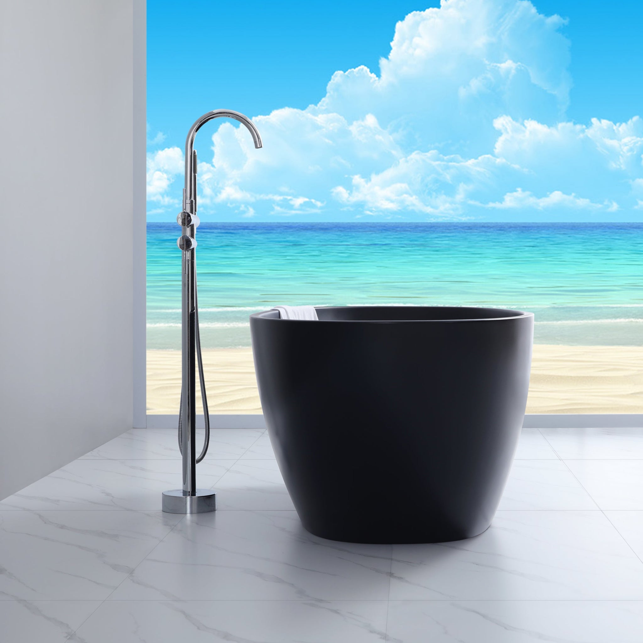 POSEIDON FREE STANDING MATTE BLACK BATHTUB 1500MM