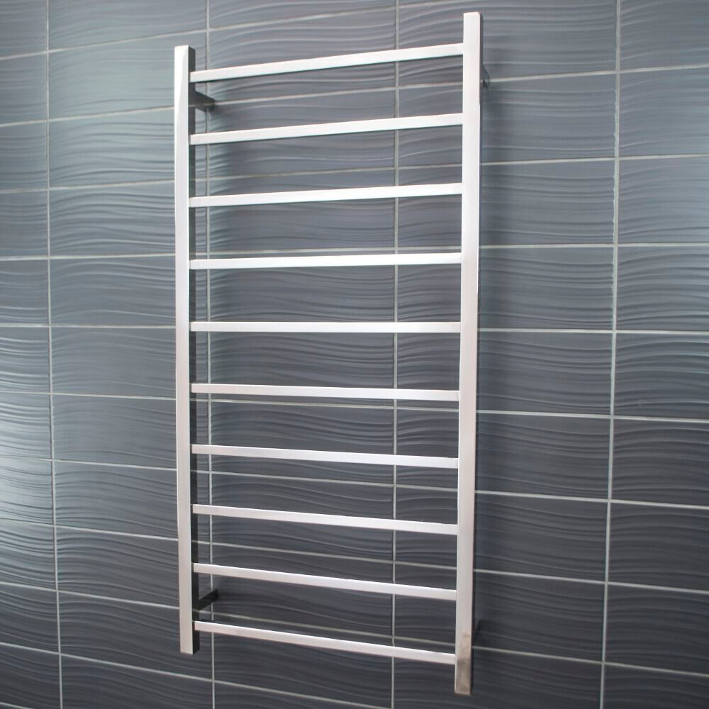 RADIANT HEATING 10-BARS SQUARE HEATED TOWEL RAIL CHROME 130WATTS 600MM