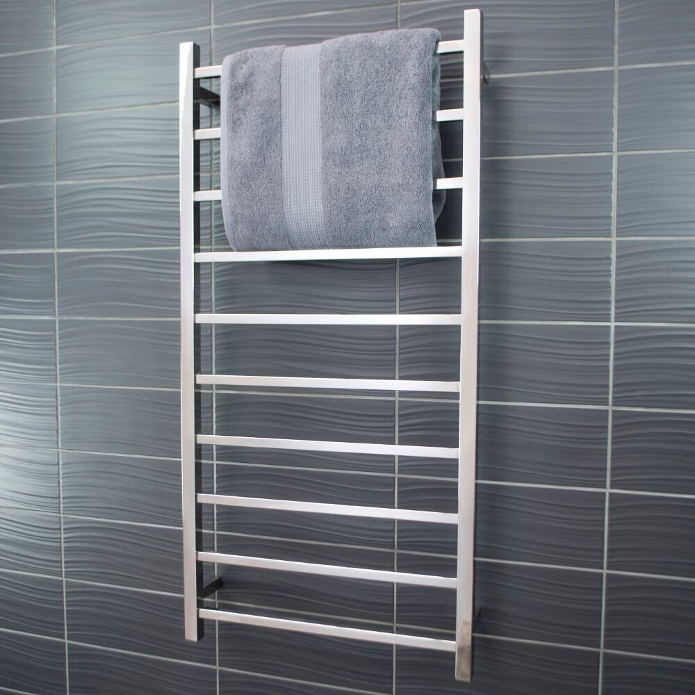 RADIANT HEATING 10-BARS SQUARE HEATED TOWEL RAIL CHROME 130WATTS 600MM