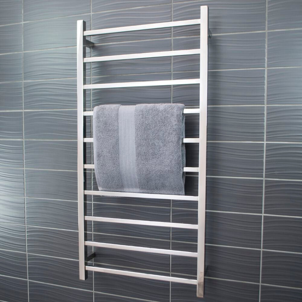 RADIANT HEATING 10-BARS SQUARE HEATED TOWEL RAIL CHROME 130WATTS 600MM