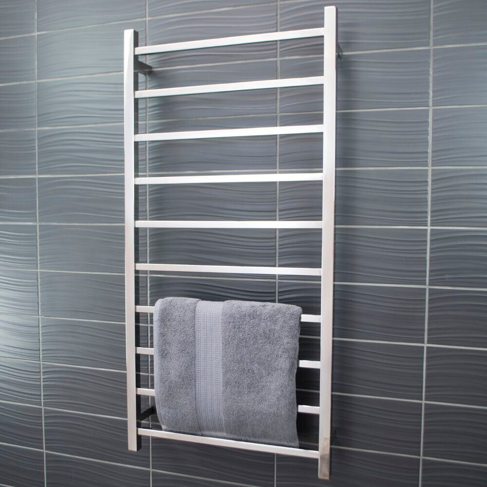 RADIANT HEATING 10-BARS SQUARE HEATED TOWEL RAIL CHROME 130WATTS 600MM