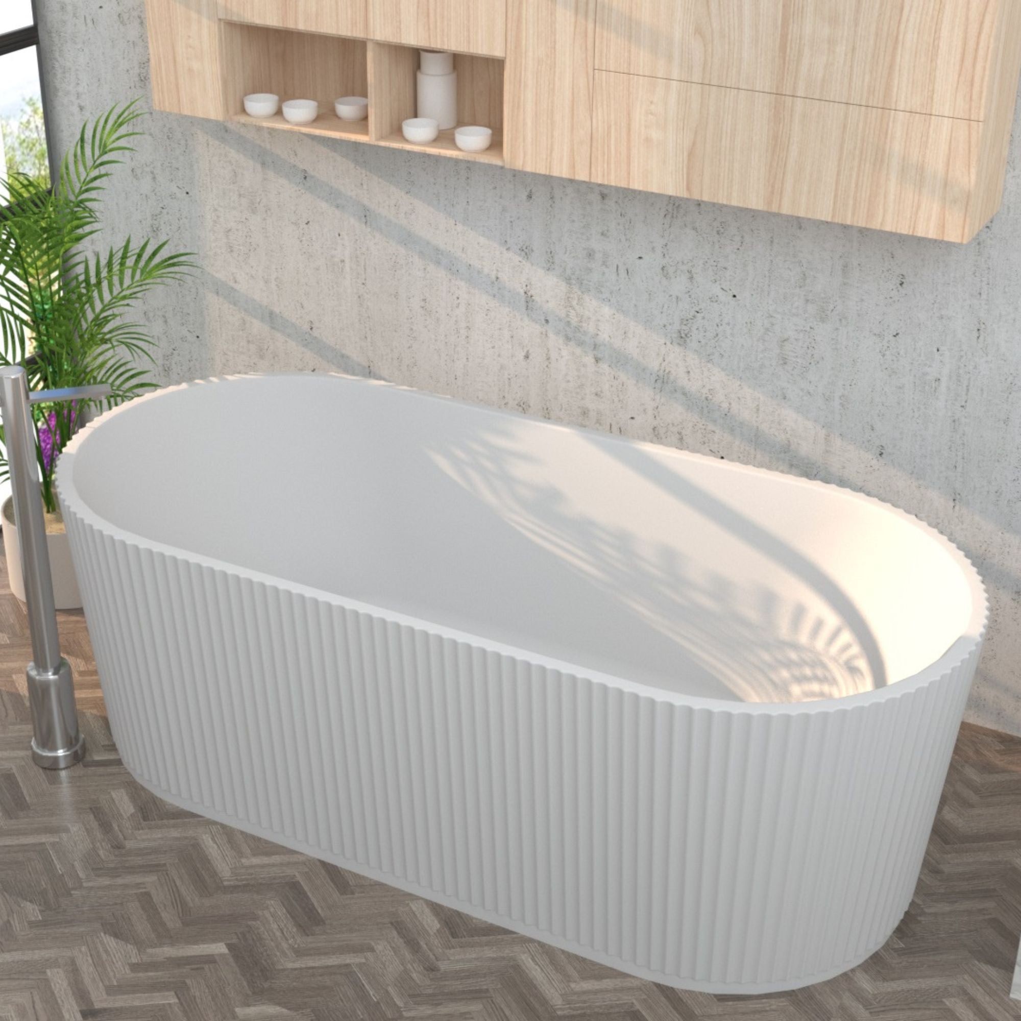 SUNNY OSLO FLUTED GLOSS WHITE FREESTANDING BATHTUB (AVAILABLE IN 1500MM AND 1700MM)